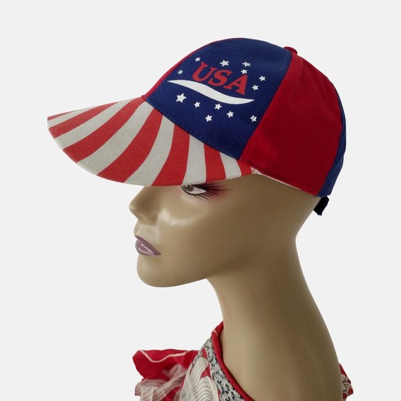 Vintage 2000s USA Red White and Blue Adjustable Womans Cotton Cap - Picture 1 of 13